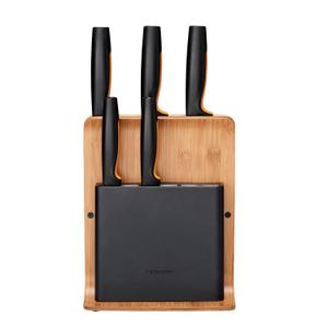Set 5 cutite Fiskars Functional Form cu suport din bambus