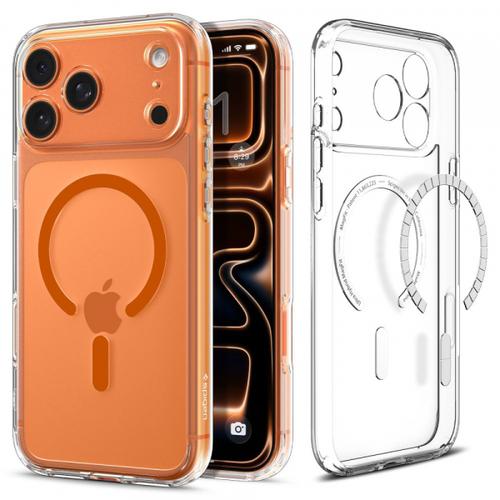 Husa MagSafe pentru Apple iPhone 17 Pro Max, Spigen, Ultra Hybrid, Transparent/Portocaliu