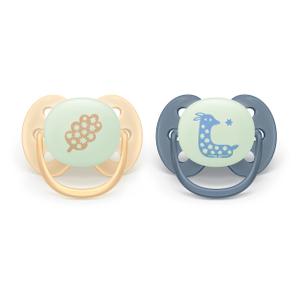Set 2 suzete Philips Avent Philips Avent SCF094/03, Ultra soft Nighttime 6-18 luni, 2 buc (Galben/Gri)