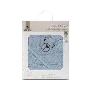Prosop de baie cu gluga si broderie Lorelli, 90 x 90 cm, 0 luni+, bumbac, Albastru