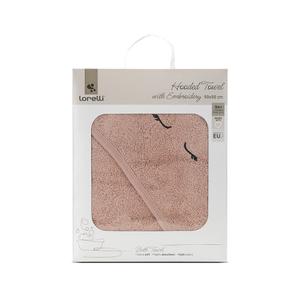 Prosop de baie cu gluga si broderie Lorelli Smoke Rose, 90 x 90 cm, 0 luni+, bumbac