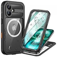 Husa Waterproof pentru Apple iPhone 16, ShellBox, Carbon, Negru