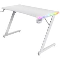 Birou gaming RGB Trust GXT 709W Luminus, 120x60x74 cm, RGB, Management cabluri, Suport casti si pahar, Alb