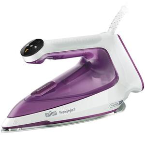 Fier de calcat Braun FreeStyle 7 FI7215VI, 2000W, jet de abur 230g/min, abur variabil 0-50 g/min, pompa integrata, talpa EloxalPlus, sistem EasyCalc Clean, rezervor 350 ml, tehnologie FreeGlide 3D, oprire automata, sistem antipicurare (Alb/Violet)
