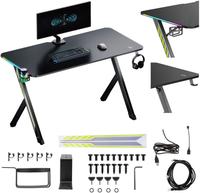 Birou Gaming NanoRS RS102, 120x60x75 cm, LED RGB, suport pentru casti si pahare (Negru)