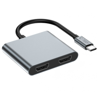 Hub USB-C Tech-Protect HB08, 1 x USB-A - 1 x USB-C - 2 x HDMI (Gri)