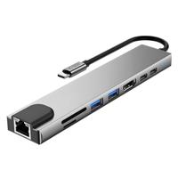 Hub USB-C Tech-Protect HB09, 2 x USB-A 3.0 - 2 x USB-C - 1 x HDMI - 1 x RJ45 - 1 x SD - 1 x microSD (Gri)