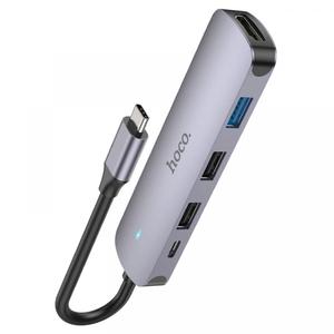 Hub USB-C HOCO HB27, USB-A 3.0 - 2 x USB-A - USB-C - HDMI (Gri)