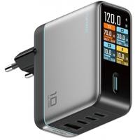 Incarcator Retea Cu Cablu USB-C Cuktech AD1204U Display, 120W, 6A, 1 x USB-A - 2 x USB-C (Argintiu)