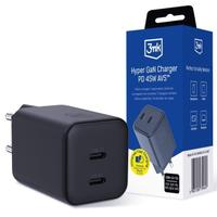 Incarcator 3MK Hyper Charger, PD 45W GaN, 2 x USB-C, Negru