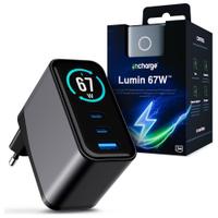 Incarcator retea 3mk InCharge Lumin cu display, 1x USB, 2x USB-C, 67W, Negru