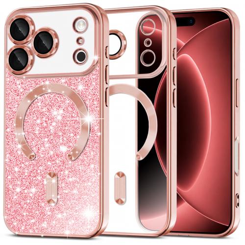 Husa MagSafe pentru Apple iPhone 18 Pro Max / 17 Pro Max, Techsuit, Luxury Glitter, Roz Aurie - Imagine 1