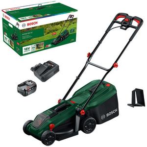 Masina de tuns gazon/iarba pe acumulator Bosch ROTAK18V-32, 18 V, latime taiere 32 cm, inaltime taiere 25-65 mm, 5 trepte de taiere, motor brushless, sac colector 35 l, include: acumulator 18V 4.0 Ah + incarcator