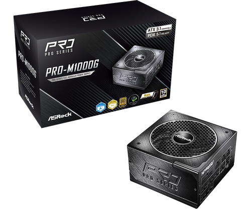 Sursa ASRock Pro Series PRO-M1000G, 1000W, ATX, 80+ Gold, Cybenetics GOLD, LAMBDA A+ (Negru) - imagine 1