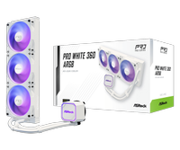Cooler CPU AIO ASRock Pro White 360 ARGB, Racire cu lichid, 3x120mm, 2100 RPM, 62.6 CFM (Alb)