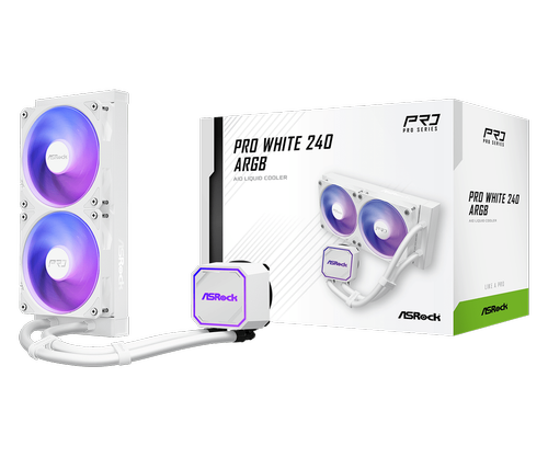 Cooler CPU AIO ASRock Pro White 240 ARGB, Racire cu lichid, 2x120 mm, 2100 RPM, 62.6 CFM (Alb) - imagine 1