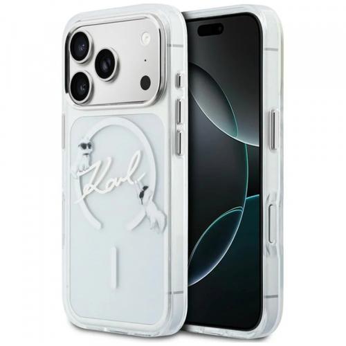 Husa MagSafe pentru Apple iPhone 18 Pro / 17 Pro, Karl Lagerfeld, IML Choupette Karl Script Logo, Transparent