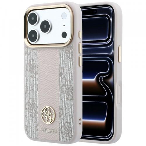 Husa MagSafe pentru Apple iPhone 18 Pro / 17 Pro, Guess, 4G Stripe Round Classic Logo, Roz