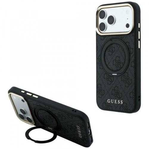 Husa MagSafe pentru Apple iPhone 18 Pro / 17 Pro, Guess, Ring Stand Classic Logo, Neagra