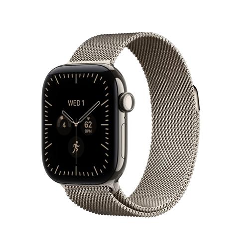 Smartwatch Apple Watch 12, GPS + Cellular, 42mm, Ecran Retina LTPO OLED, Chip S11 cu Procesor Dual-Core, 64GB Flash, Wi-Fi, Bluetooth, Carcasa Titanium, Curea Milanese Loop One Size (Argintiu)