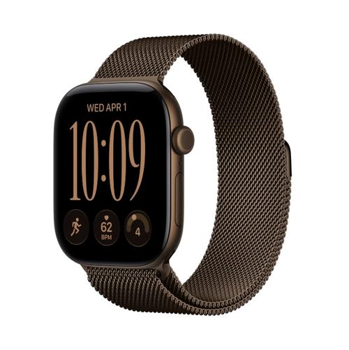 Smartwatch Apple Watch 12, GPS + Cellular, 46mm, Ecran Retina LTPO OLED, Chip S11 cu Procesor Dual-Core, 64GB Flash, Wi-Fi, Bluetooth, Carcasa Aluminiu, Curea Milanese Loop S/M (Maro)