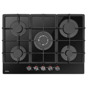 Plita incorporabila Amica PGCA7101ApB, Gaz, 5 arzatoare, Wok, Gratare din fonta, Sticla, Aprindere electrica, 70 cm (Negru)