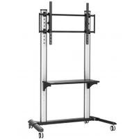 Stand TV, mobil pe roți, raft dispozitive, 37-90 inch(94cm-229cm), reglabil, capacitate susținere 90KG, Techly ICA-TR149, Negru/Argintiu