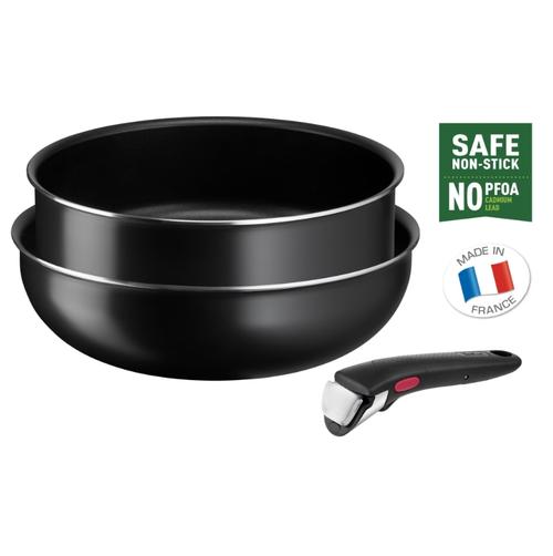 Set 3 piese TEFAL Ingenio Easy Cook & Clean L1539153 ,maner detasabil, invelis antiaderent Titan, indicator termic Thermo Signal (Negru)