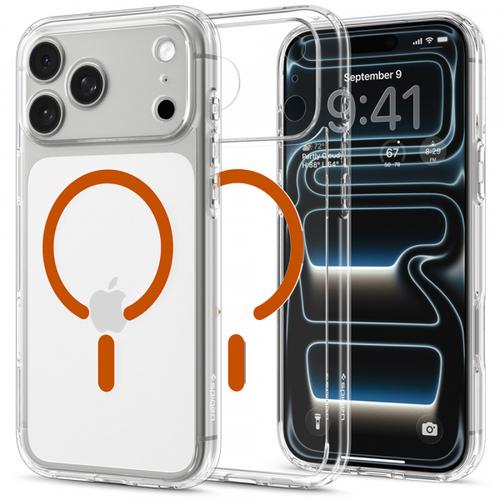 Husa MagSafe pentru Apple iPhone 18 Pro Max / 17 Pro Max, Spigen ACS12122, Ultra Hybrid, Transparenta/Portocaliu