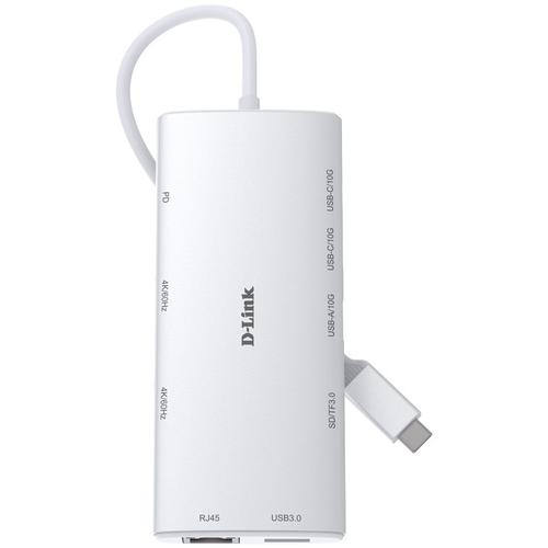 Docking station D-Link, DUP-A01, 10-in-1, conectare PC Type-C, porturi: SD/microSD card reader, 2 x USB, 2 x USB Type-C, 2 x HDMI 2.0, 1 x USB Type-C 4.0 with DP 1.4, 1 x Gigabit RJ45, USB Type-C cablu 50 cm, Alb