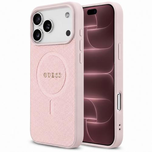 Husa MagSafe pentru Apple iPhone 18 Pro Max / 17 Pro Max, Guess, Saffiano, Roz