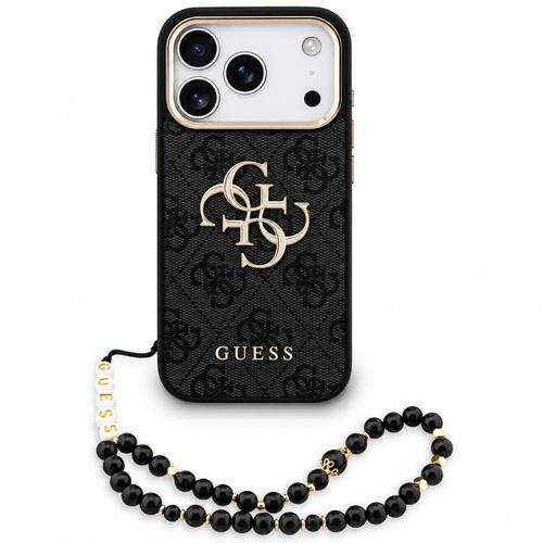 Husa pentru Apple iPhone 18 Pro / 17 Pro, Guess, 4G Classic Logo with Strap, Neagra Aurie