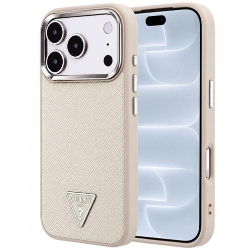 Husa MagSafe pentru Apple iPhone 18 Pro / 17 Pro, Guess, Grained Triangle Logo, Bej