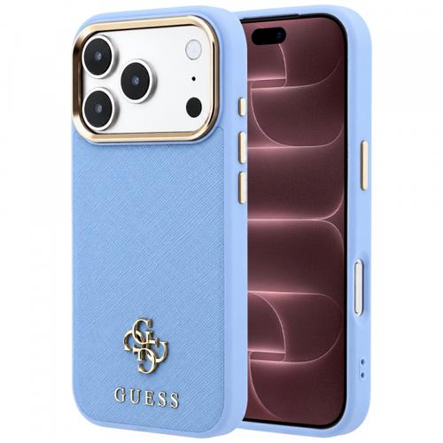 Husa MagSafe pentru Apple iPhone 18 Pro Max / 17 Pro Max, Guess, Saffiano Small 4G Classic, Bleu
