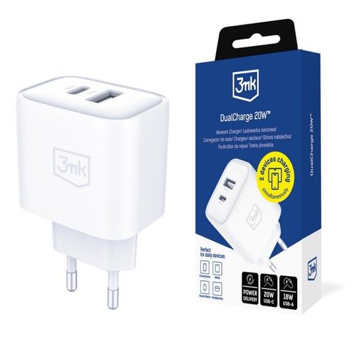 Incarcator de perete 3mk DualCharge 20W, 2 porturi USB, Compact, Alb