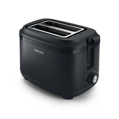 Prajitor de paine Philips HD2511/90 seria 3000, 900W, tavita de firmituri detasabila, 8 setari de prajire, 2 fante mari cu auto-centrare, maneta de ridicare inalta, gratar pentru incalzirea chiflelor, oprire automata (Negru)
