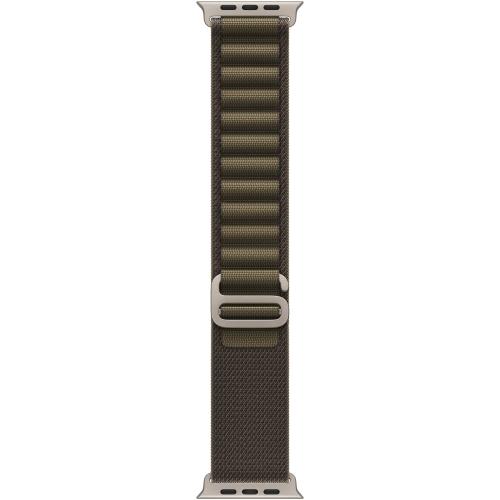 Curea pentru Apple Watch 49mm, Dark Olive Alpine Loop, Natural Titanium Finish, Medium