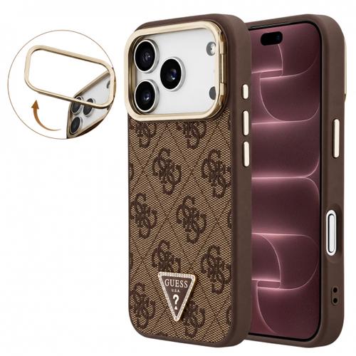 Husa MagSafe pentru Apple iPhone 18 Pro Max / 17 Pro Max, Guess, 4G Triangle Logo & Stand Camera, Maro - Imagine 1