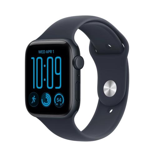 Smartwatch Apple Watch SE3 2026, GPS, 44mm, Ecran Retina LTPO OLED, 64GB Flash, Wi-Fi, Bluetooth, Curea Sport Band S/M (Negru)