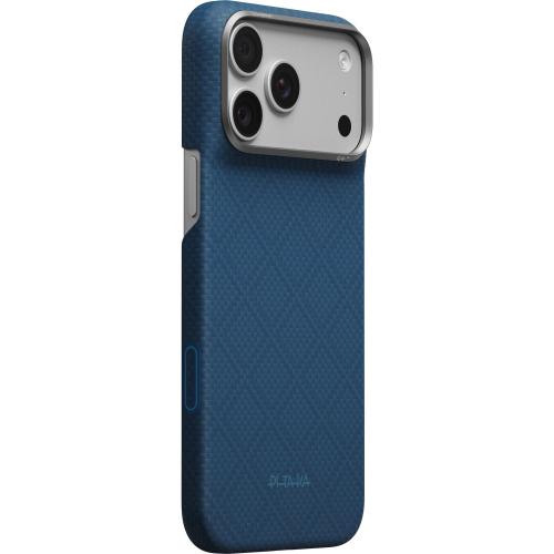 Husa pentru iPhone Pitaka Edge Case Argyle KI1816PM, aramid fiber ultra-subtire, compatibila MagSafe, PitaTap, pentru iPhone 18/17 Pro Max (Albastru inchis)