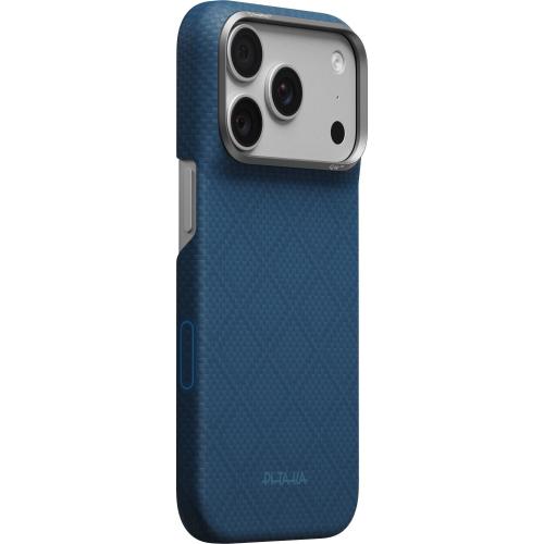 Husa pentru iPhone Pitaka Edge Case Argyle KI1816P, fibra aramidica ultra-subtire, compatibila MagSafe, PitaTap pentru control camera, pentru iPhone 18/17 Pro (Albastru)
