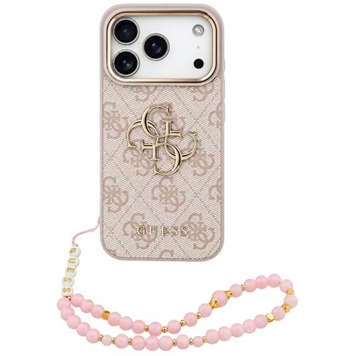 Husa pentru Apple iPhone 18 Pro / 17 Pro, Guess, 4G Classic Logo with Strap, Roz Aurie