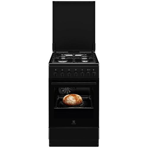 Aragaz Electrolux LKK520023K, Mixt, 4 arzatoare gaz, Aprindere integrata, Cuptor electric multifunctional (5 functii), Timer mecanic, Iluminare cuptor, Grill electric, 50x60 cm, Siguranta plita, Clasa eficienta energetica A, Capac metalic, (Negru)