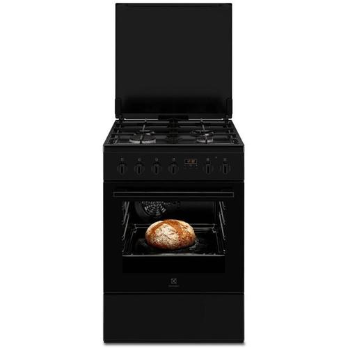 Aragaz Electrolux LKK660225K, Mixt, 4 arzatoare gaz, Aprindere integrata, Gratare fonta, Cuptor electric multifunctional 8 functii, Timer cu display electronic, Iluminare cuptor, Gril electric, 60x60 cm, Siguranta plita, Clasa A, Capac metalic (Negru)