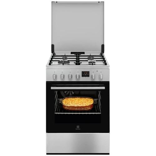 Aragaz Electrolux LKK660225X, Mixt, 4 arzatoare gaz, Aprindere integrata, Gratare fonta, Cuptor electric multifunctional 8 functii, Timer cu display electronic, Iluminare cuptor, Gril electric, 60x60 cm, Siguranta plita, Clasa A, Capac metalic (Inox)