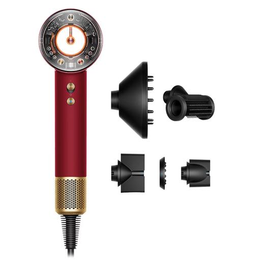 Uscator de par Dyson Supersonic Nural HD16, Red Velvet / Gold, 1600 W, 5 accesorii, cutie pentru depozitare (Rosu/Auriu)