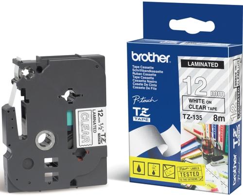 Banda laminata Brother TZ 8m/12mm (Alb/transparent)