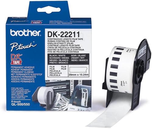 Brother Banda continua laminata DK22211, 29 mm x 15,24 m (Negru/alb)