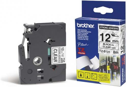 Banda laminata Brother puternic adeziva TZ 8m/12mm (negru/transparent)