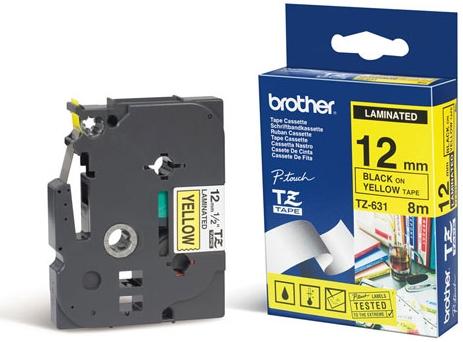 Banda laminata Brother 12mm TZ631 (Negru/Galben)